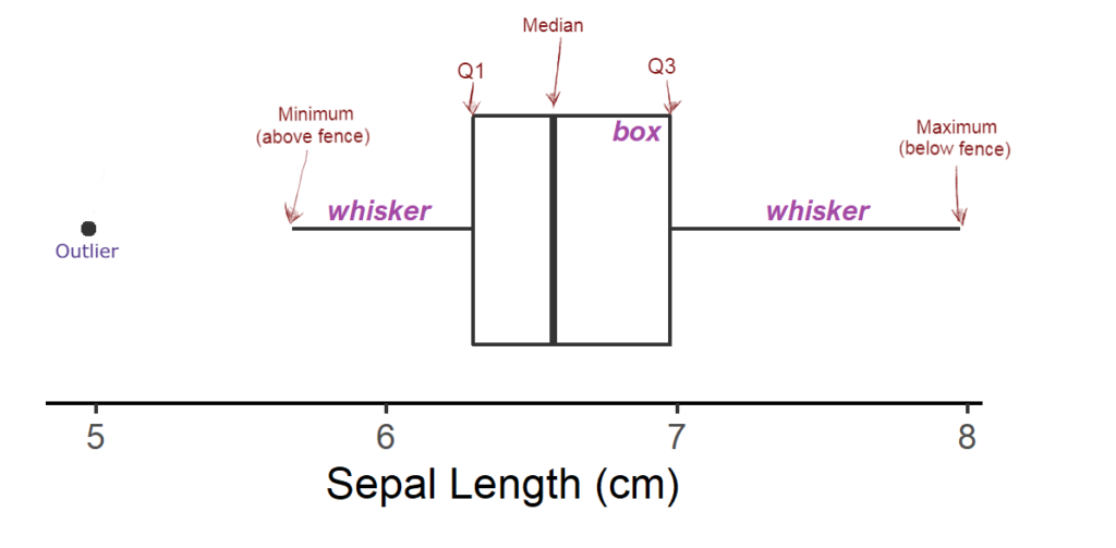 summary statistics of a boxplot